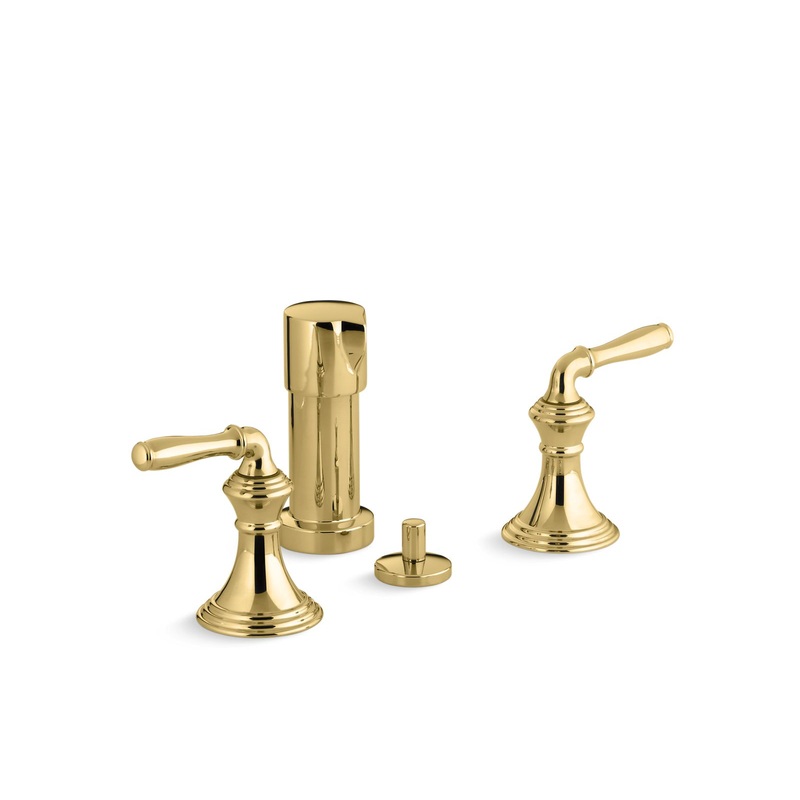 KOHLER K-412-4-PB Devonshire Vertical Spray Bidet Faucet With Lever Handles In Vibrant Polished Brass