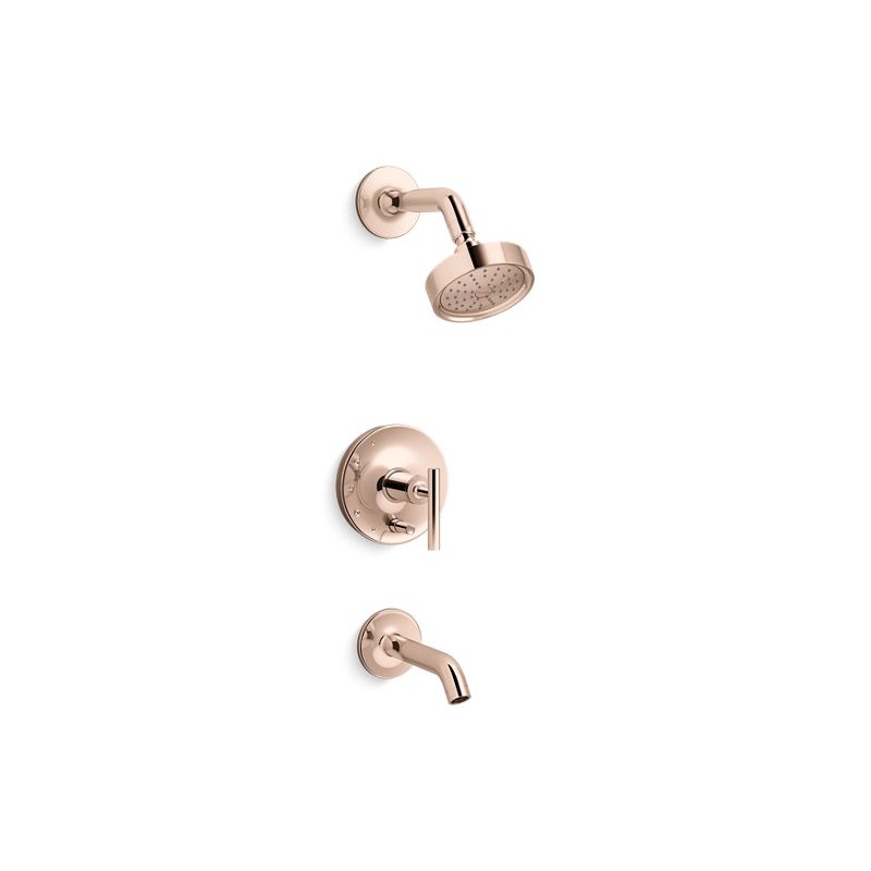 KOHLER K-T14420-4G-RGD Purist Rite-Temp Bath And Shower Trim Kit With Push-Button Diverter And Lever Handle, 1.75 Gpm In Vibrant Rose Gold