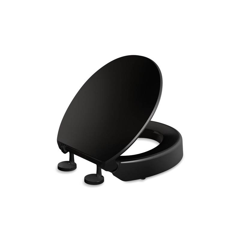 KOHLER K-25876-7 Elevated Quiet-Close round-front toilet seat  -  Black Black